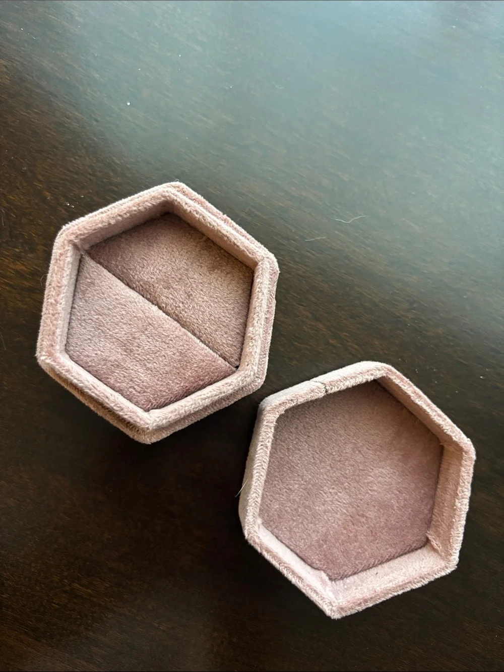 Hexagon Velvet Ring Box in Blush Pink